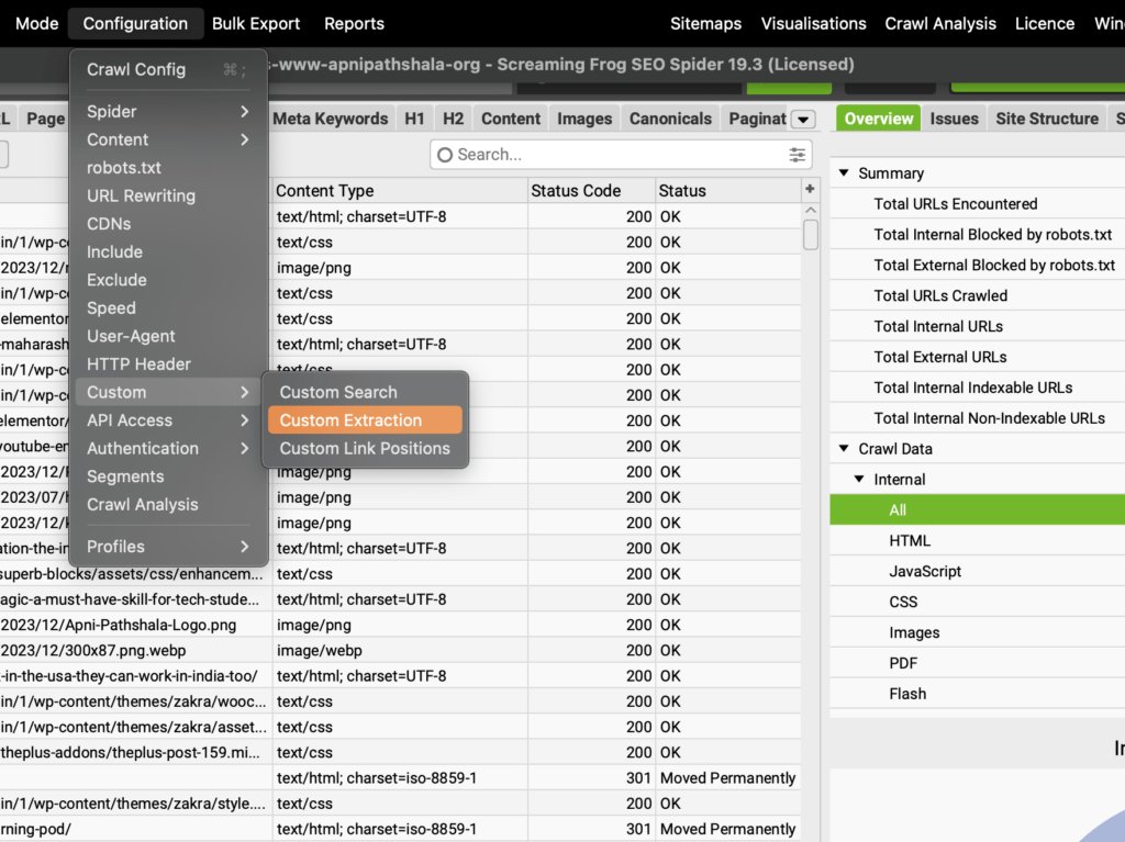 Advanced custom extractions in screaming frog